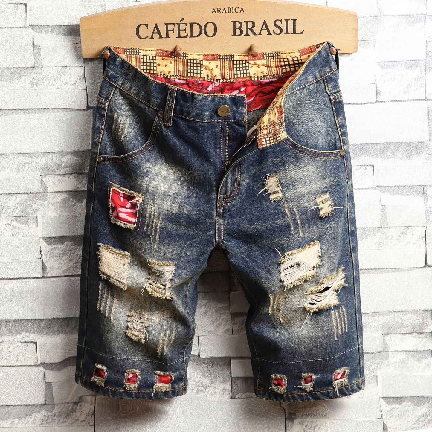 High Quality Men's Summer Holes Denim Shorts Jeans Men Straight Retro Shorts Jeans Men Knee Length Cowboy Jeans Shorts Size 40