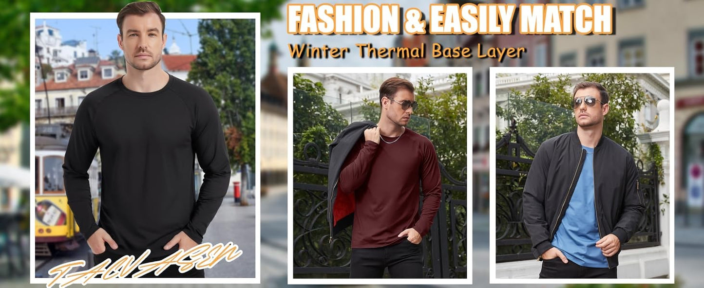 TACVASEN Fleece Lined T-shirts Mens Thermal Long Sleeve T Shirts Winter Autumn Athletic Workout Base Layer Pullover Tops Male