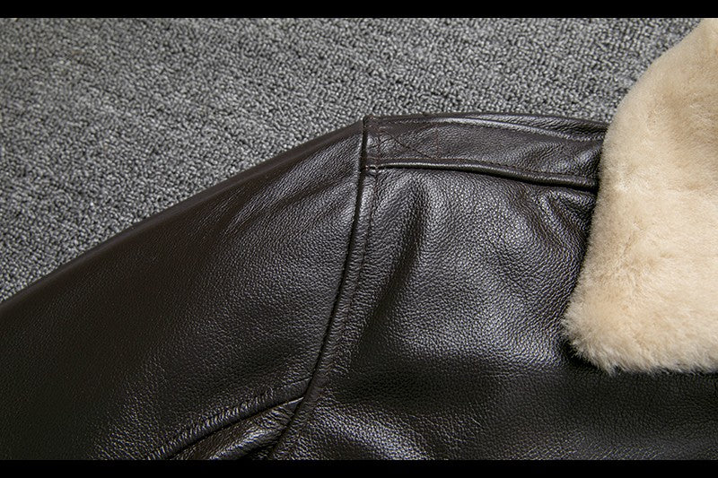 Air Force Flight Jacket Fur Collar Genuine Top Layer Cow Leather Jacket Men Black Brown Cow Coat Men's Winter Jacket ?? ??