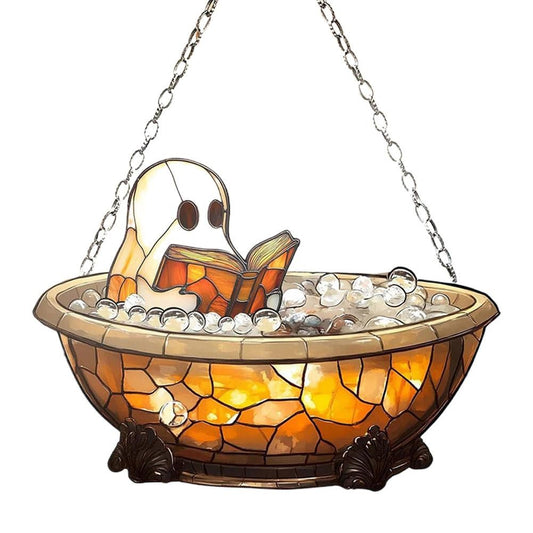 Decoração Suspensa de Acrílico com Fantasma de Halloween Lendo Livro, Colorida, para Janela, Casa, Quarto, Sala de Estar, Decoração de Festa