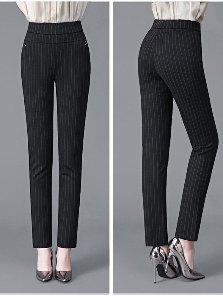 2025 Autumn Winter Casual Elegant Office Slimming Solid Color Fleecing Thick Thin Women's Pants Elastic Waist Tight Pencil Pants