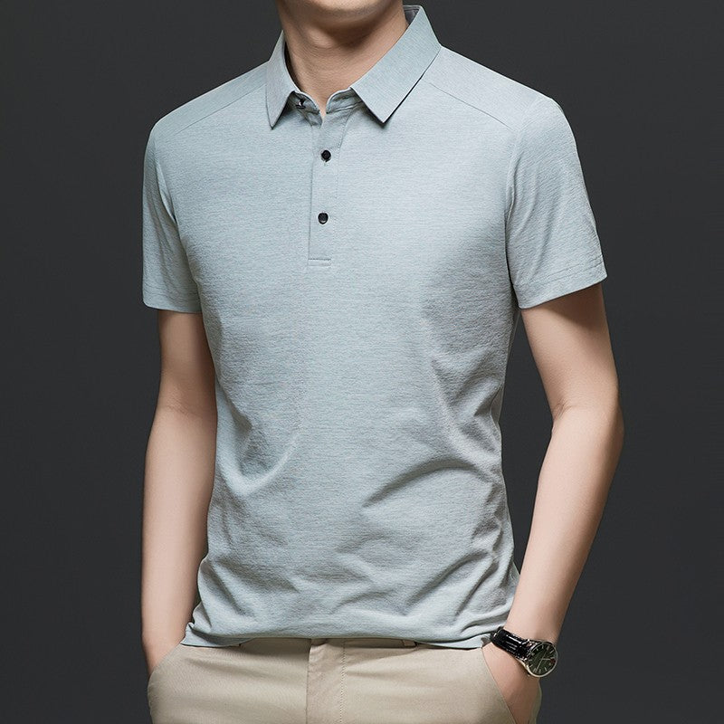 Summer business breathable short sleeved polo shirt with collar top, 2025 new item solid color collar short sleeved shirt