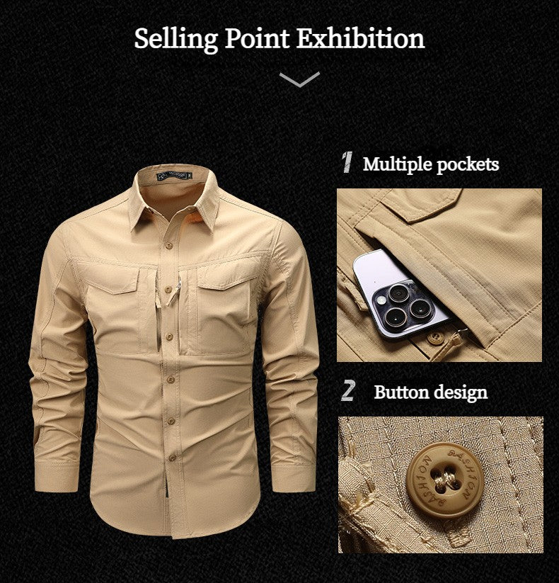 Spring Autumn Men Long Sleeved Shirt Men Tactical Work Shirts Tops Outdoor Multi-pocket Quick Drying Hiking Fishing Cargo Shirts