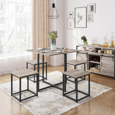 Yaheetech Dining Table Set for 4 Industrial Kitchen Table with 4 Chairs, Space-Saving Design for Apartment, Small Space, Breakfa