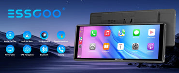 ESSGOO 10.26 Inch Portable Universal Car Stereo Apple CarPlay & Android Auto 4K IPS Touch Screen GPS Navi BT MP5 Player + Camera