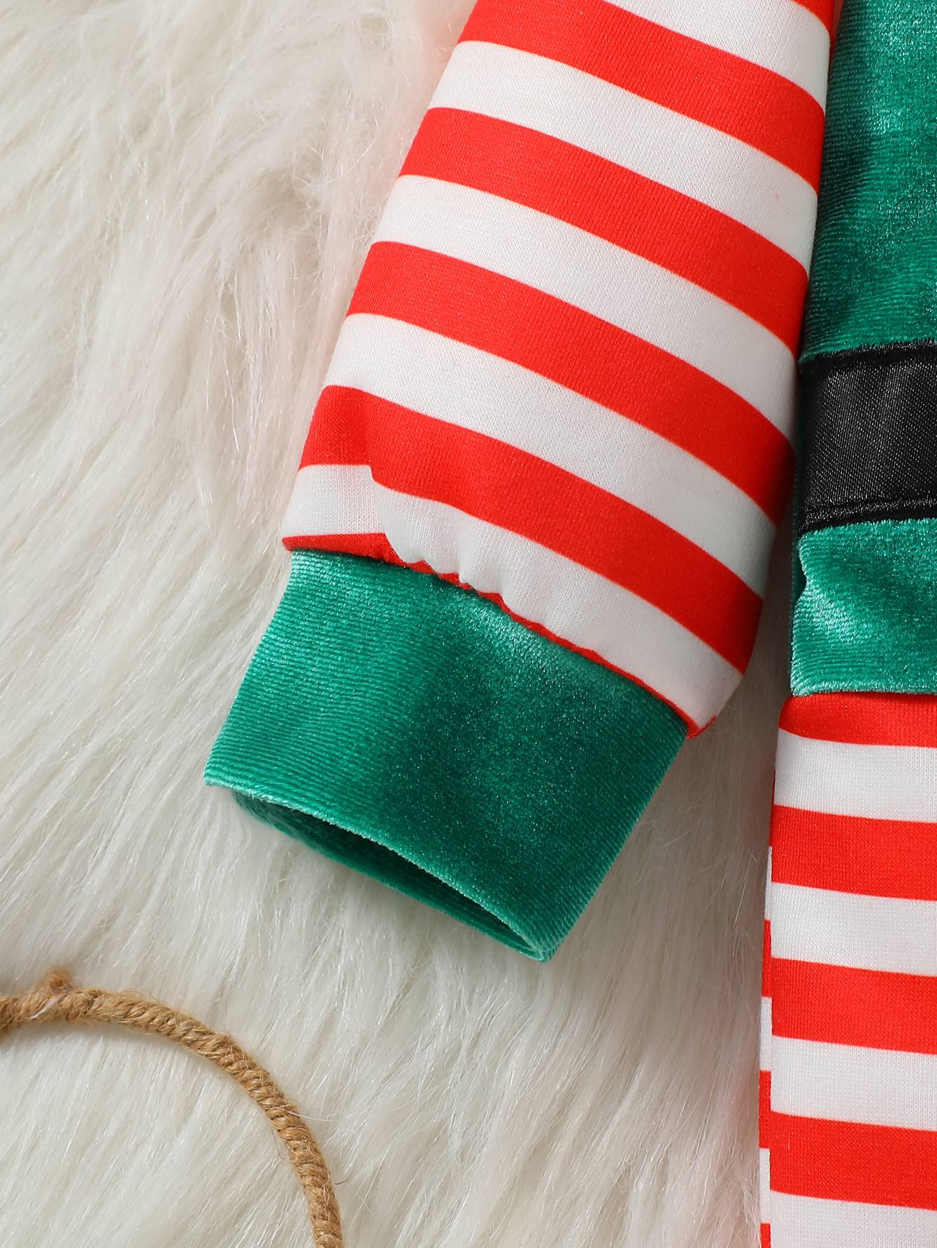 2Pcs Christmas Baby unisex Jumpsuit Newborn Cute Striped Clothes Autumn Winter Boys Girls Round Neck Long Sleeve Bodysuit+Hat