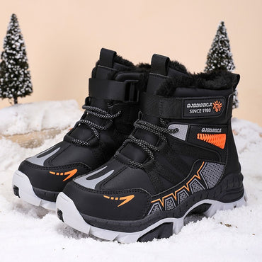Kids Snow Boots Winter Fashion High Top Warm Plush Comfortable Anti Slip Stable Walking Shoes Boys Outdoor Sneakers Size 30-40