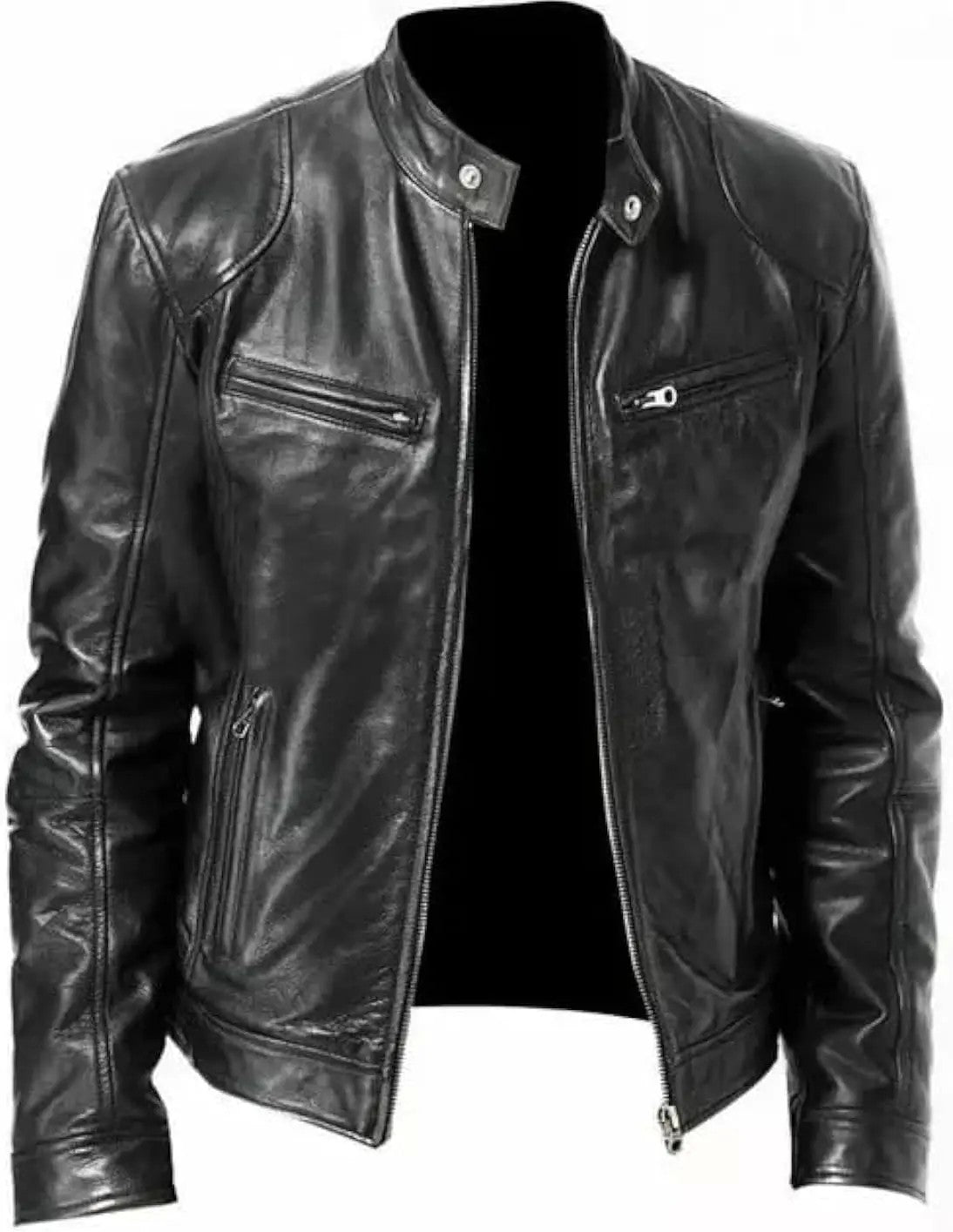 Male Leather Jacket Cafe Racer Slim Fit Retro Faux Leather Brand Men's Jackets Fashion Motorcycle Leather Coat Men's Clothing