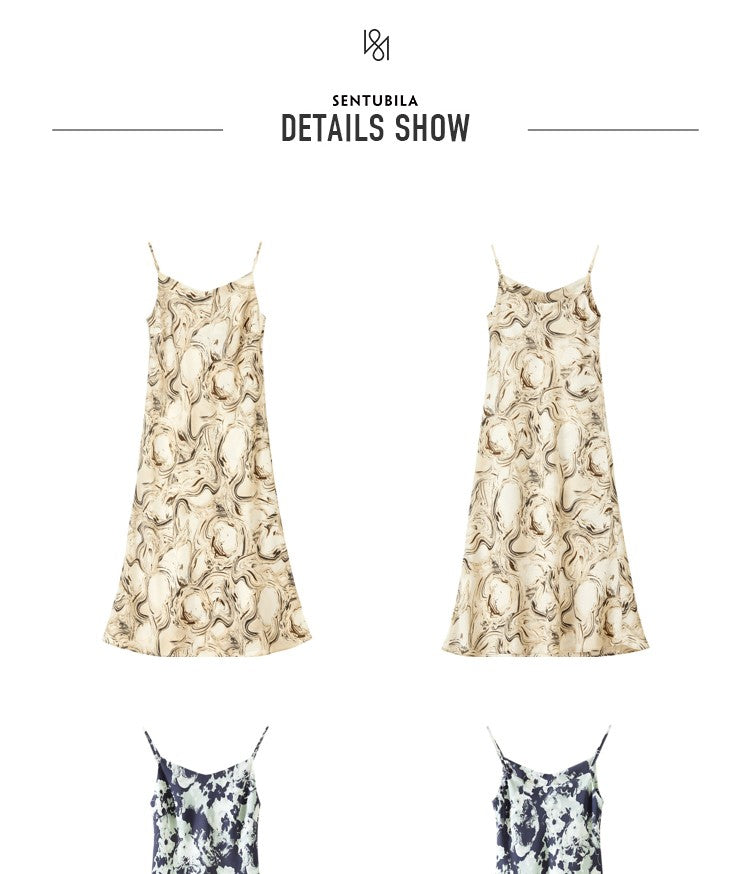 SENTUBILA Midi Print Slip Dresses Women 2025 Spring Summer Korean Fashion Sundre