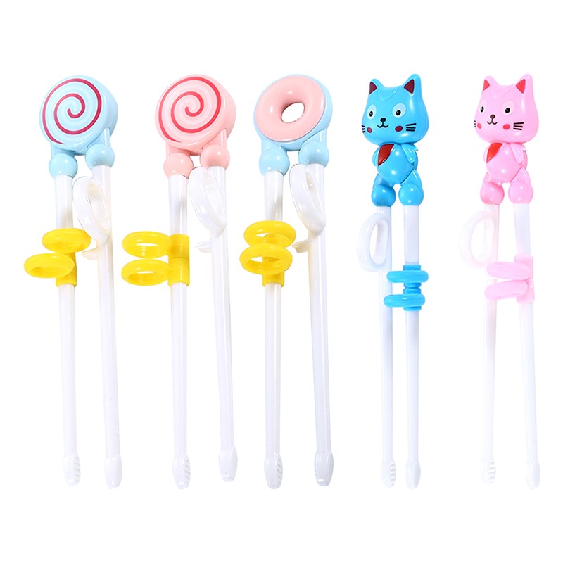 {MX} Cute Cartoon Animal Head Chopsticks For Children Eating Training with Finger Guide Food Grade Plastic Baby Learn Chopsticks