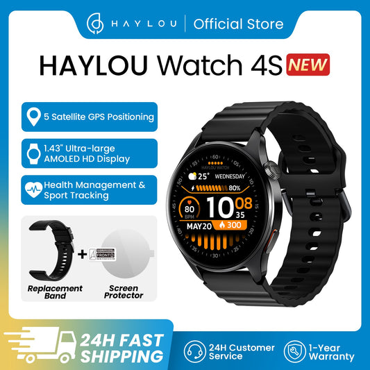 Smartwatch HAYLOU Watch 4S GPS, tela AMOLED HD de 1.43", posicionamento GPS de 5 satélites, mais de 120 modos de treino, relógio inteligente de esporte e fitness
