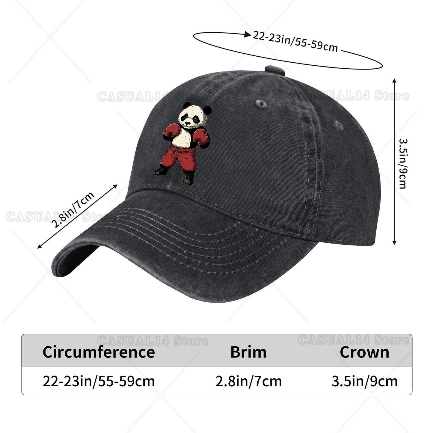 Boné de Beisebol de Algodão Lavado Vintage Boxing Panda Masculino Feminino Ajustável Desestruturado Boné Papai