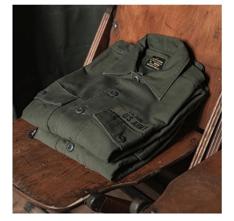 NON STOCK OG-107 Vietnam War Long Sleeve Shirt Cotton Satin Military Style Overshirt