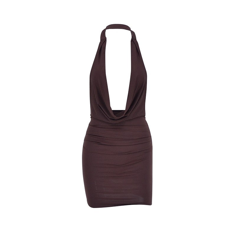 Sexy Mini Dress Women Summer Solid Fashion V-neck Backless Sleeveless Bodycon Ha