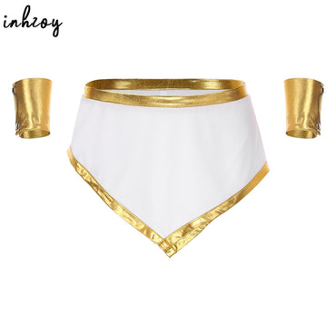 Men Roman Gladiator Costume Ancient Greek God Caesar Mini Skirt with Cuffs Halloween Theme Party Cosplay Outfits Fancy Dress Up