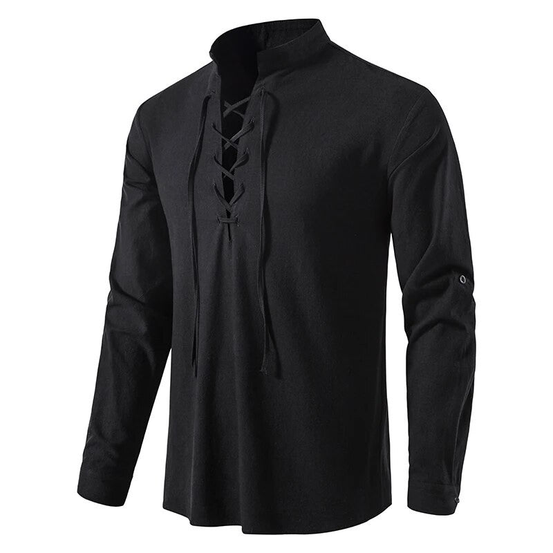 King Billion Men's Shirts Casual Men Cotton Linen Long Sleeve T-shirt Spring Autumn Vintage Shirt US Size Drawstring Neck