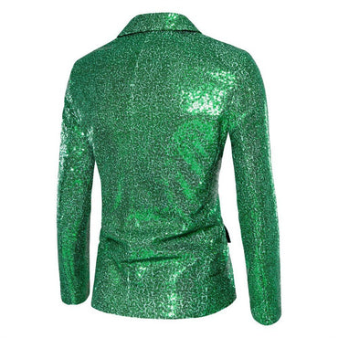 Fashion Men Luxurious Sequin Suit Jacket Green / Silver Men's Bar KTV Stage Dress Male Blazer Coat