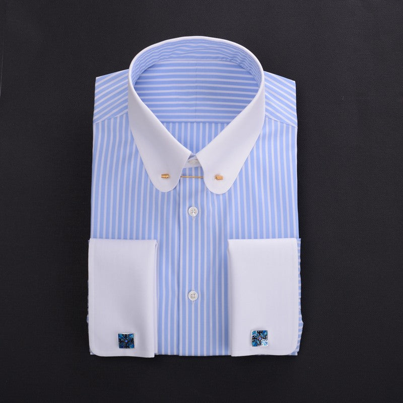 Men's Empire collar pinhole collar needle business shirt cotton retro round collar shirts for men