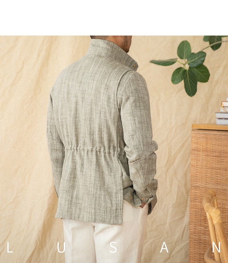 Cotton and Linen Vertical Collar Tight Waist M65 Hunting Jacket Retro All-match Spring and Summer Lightweight Casual Jacket