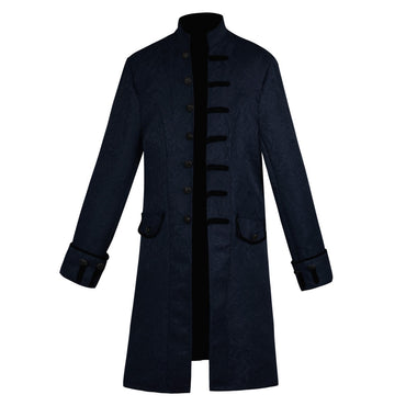 Men's Medieval Style Windbreaker Coat Vintage Lapel Jacquard Medium Length Trench Coat Halloween Party Costume Retro Outerwear