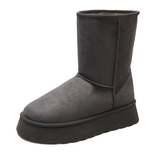 2024 winter new thick-soled and fleece snow boots round head fashion set feet in mid-barrel cotton shoes