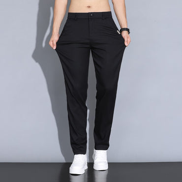 2024 Summer Thin Men Straight Casual Men's Pants Slim Stretch Elastic Waist Male Trousers Solid Color Brand Clothing Coffee