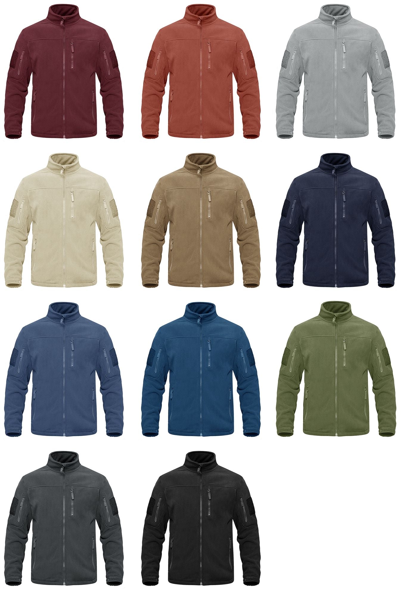 TACVASEN Full Zip Up Green Fleece Jacket Thermal Warm Work Coats Mens Zipper Pockets Jacket Hiking Training Outwear Windbreaker