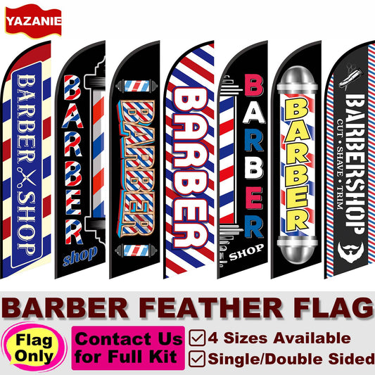 Barber Shop Feather Flag 11FT Barbershop Sign Outside Windless Banner Feather Swooper Flag for Shop Advertising Business Outdoor