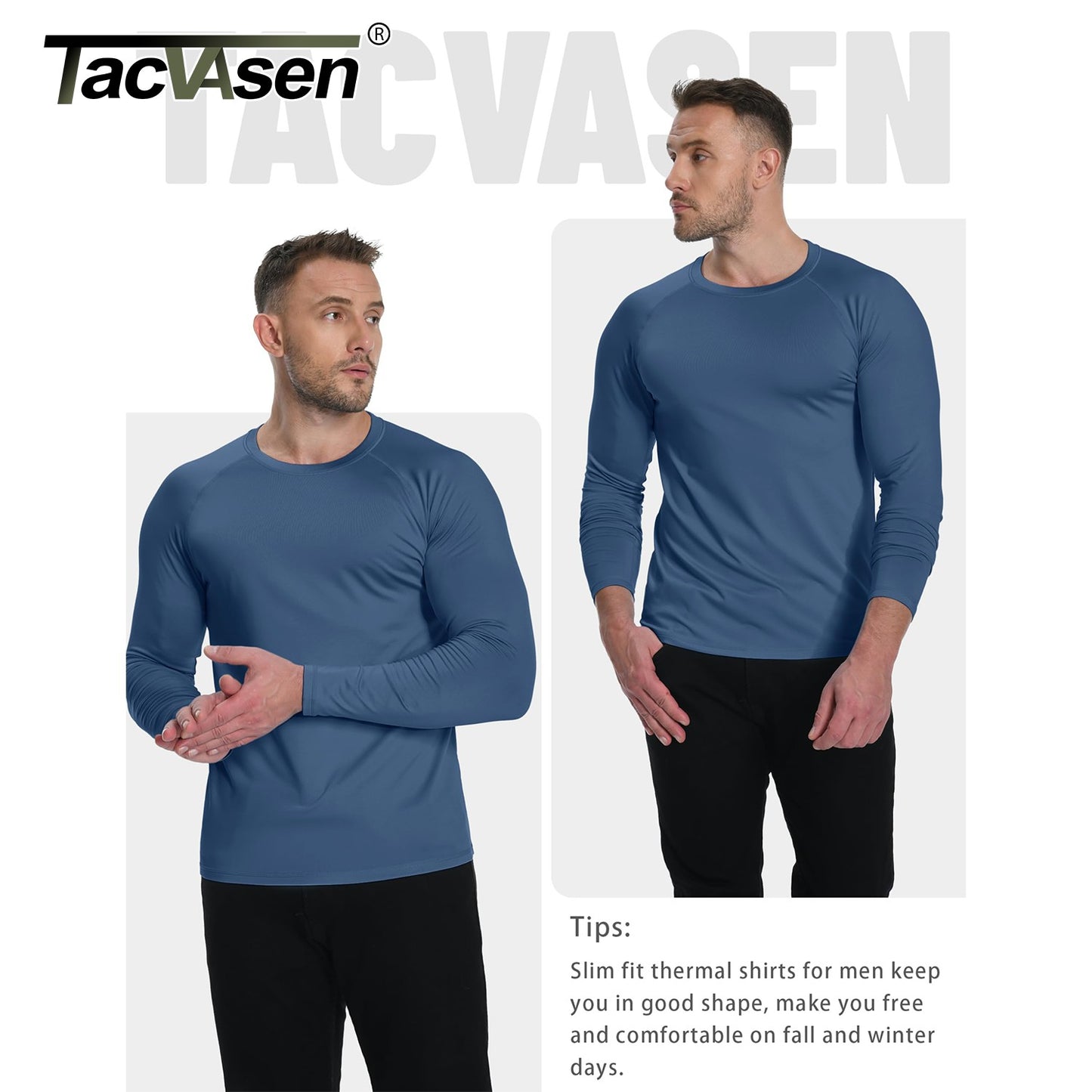 TACVASEN Fleece Lined T-shirts Mens Thermal Long Sleeve T Shirts Winter Autumn Athletic Workout Base Layer Pullover Tops Male