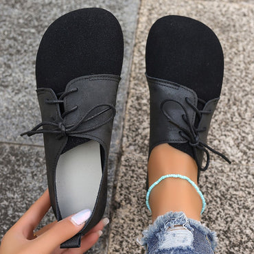 Round Toe Faux Suede Flats Shoes Women Spring Autumn Concise Lace Up Flat Heel Shoes Woman Plus Size Non Slip Casual Shoes Lady