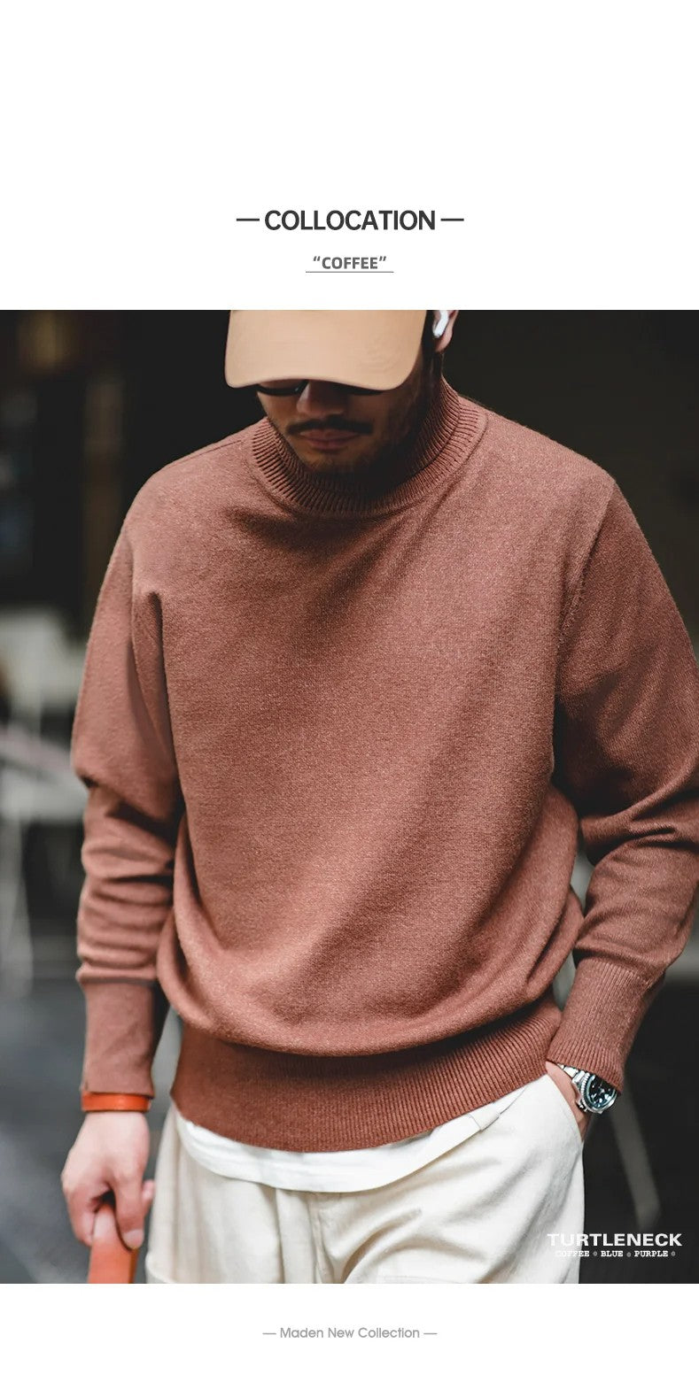 Maden Thermal Sweater Men’s Turtleneck Basic Knitted Shirts Autumn Winter Solid Thick Pullovers Turn-down Collar Soft Underwear