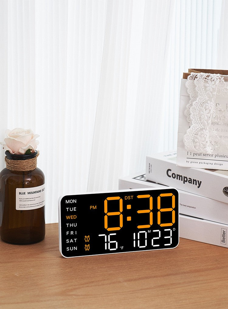Large Digital Wall Clock Week Date Temperature Display Voice Control Table LED Alarm Clocks Brightness Adjustable 12/24H Clock