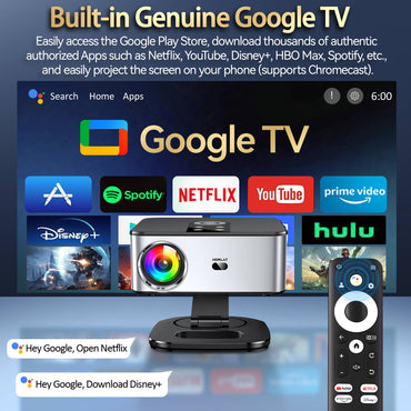 HORLAT Google TV Projector 2000ANSI Voice Control Auto Focus Android WiFi 6 4K UHD Home Theater Movie Projector Netflix Licensed