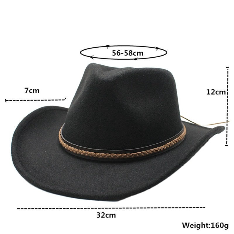 Classic Cowboy Hats for Women Men Retro Cowgirl Hats Wide Brim Felt Hats with Decorative Band