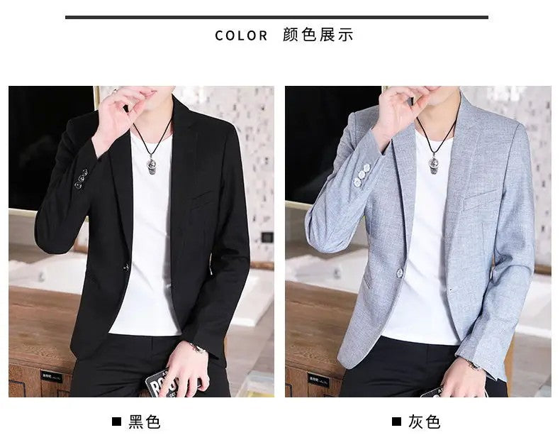 Men Blazer Slim Fit Fashion Business Handsome Gentleman Korean Version of British Style Leisure Slim Solid Color Wedding Work