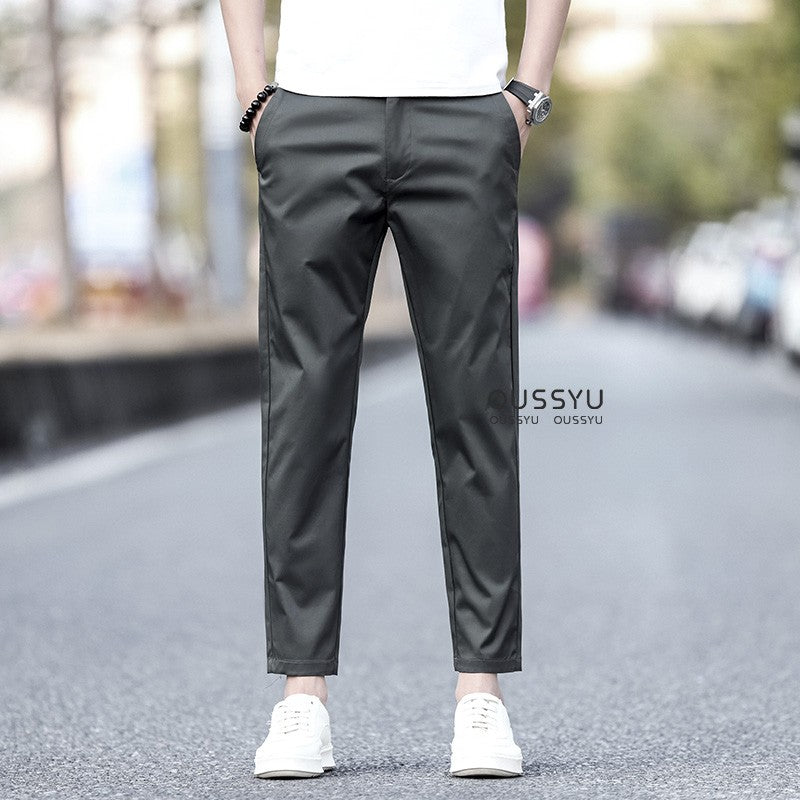 2025 New Summer Cotton Ankle Length Pants Men Slim Elastic Waist Jogger Outdoors Korean Work Suit Casual Trousers Male 28-38