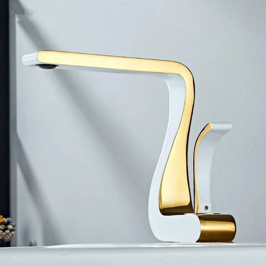 White Gold Mixer Tap Brass Wash Basin Hot And Cold Water Sink Retro Single Hole Faucet Bathroom