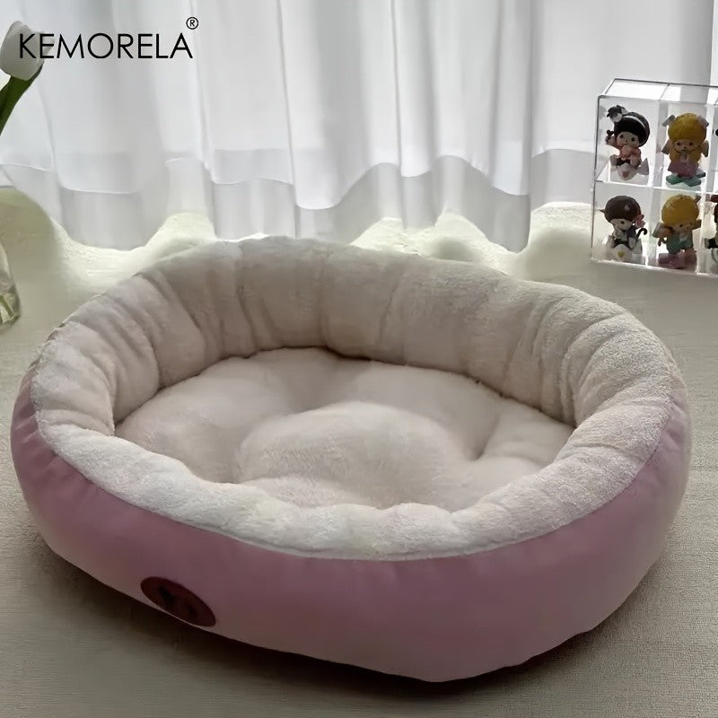 Cama Oval de Pelúcia para Cães e Gatos, Almofada Grossa Lavável à Máquina para Cães e Gatos de Pequeno, Médio e Grande Porte para Todas as Estações
