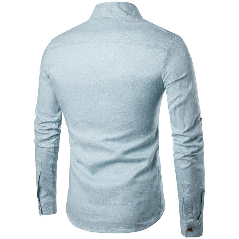 Euro Size Mens Linen Shirts Long Sleeve Button Down Solid Loose 2024 Spring Autumn Dress Henley Shirts Fashion Male Clothes