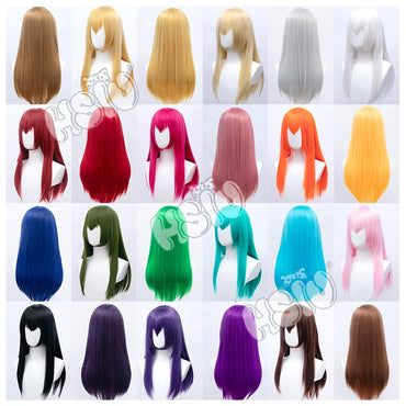 ?HSIU Brand?26 Colors 60cm Long Straight Hair Pink Gray White purple Black pink Fiber synthetic wig + Free brand wig net