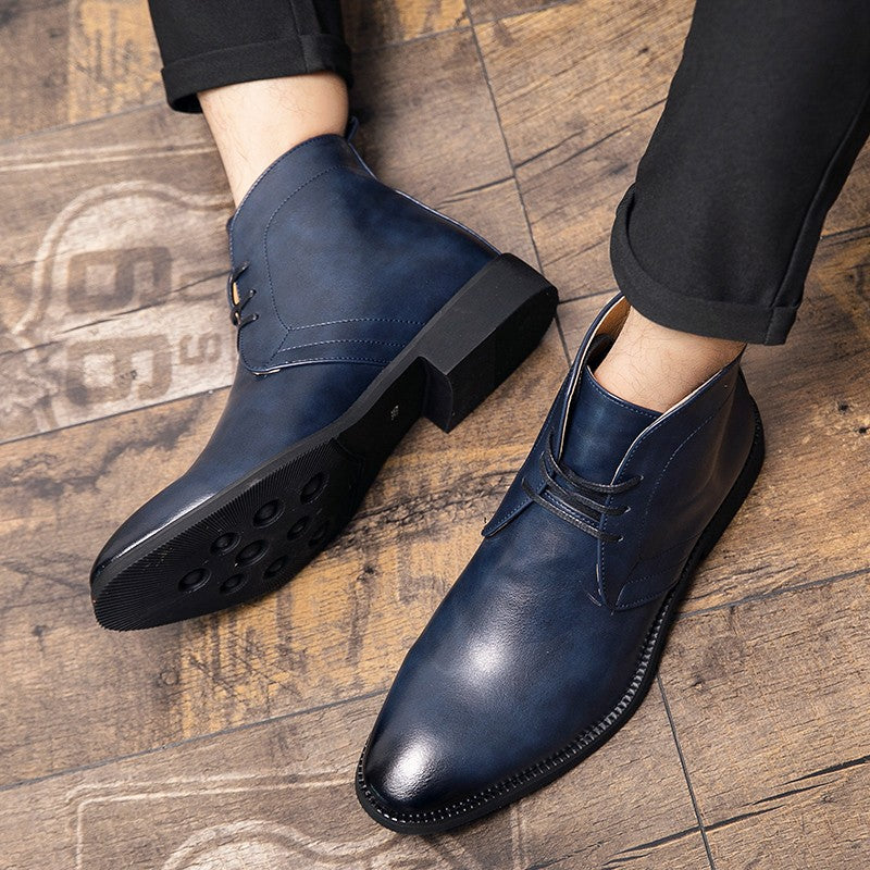 New Men Business Ankle Boots PU High Cut Short Tube Lace Up Business Brand Chelsea Boots European Style Size 38-48 Men Boots