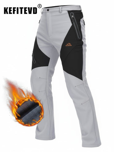 KEFITEVD Men's Winter Warm Snow Skiing Pants Waterproof Windproof Hunting Hiking Pants Trousers Outdoor Fleece Soft Shell Pants