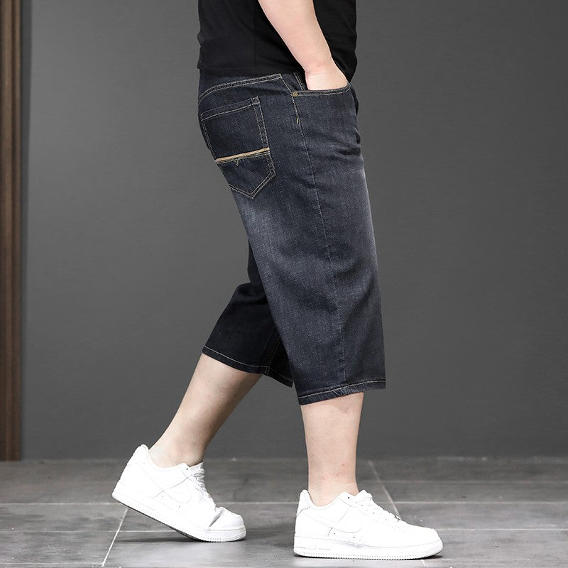 New Big Size Long Length Men's Shorts Loose Stretch Jean Bermuda Male Thin 3/4 Capris Summer Light Large Plus Fat Denim Breeches
