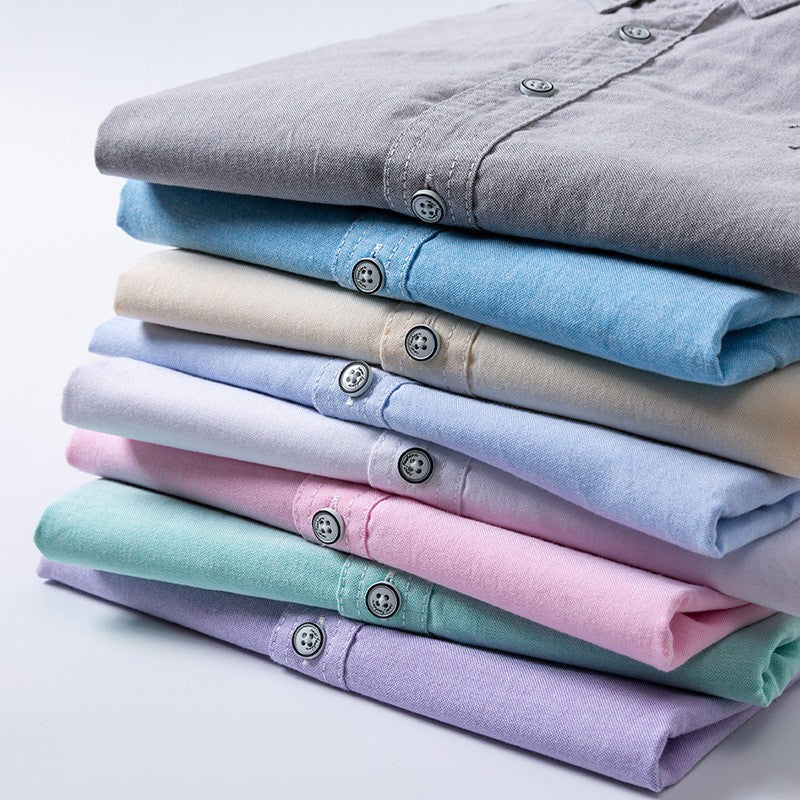 New Summer Short-sleeved Shirt Men's Solid Color Oxford Spinning Casual Embroidery Fashion Slim Shirt Short Men Drop Shipping