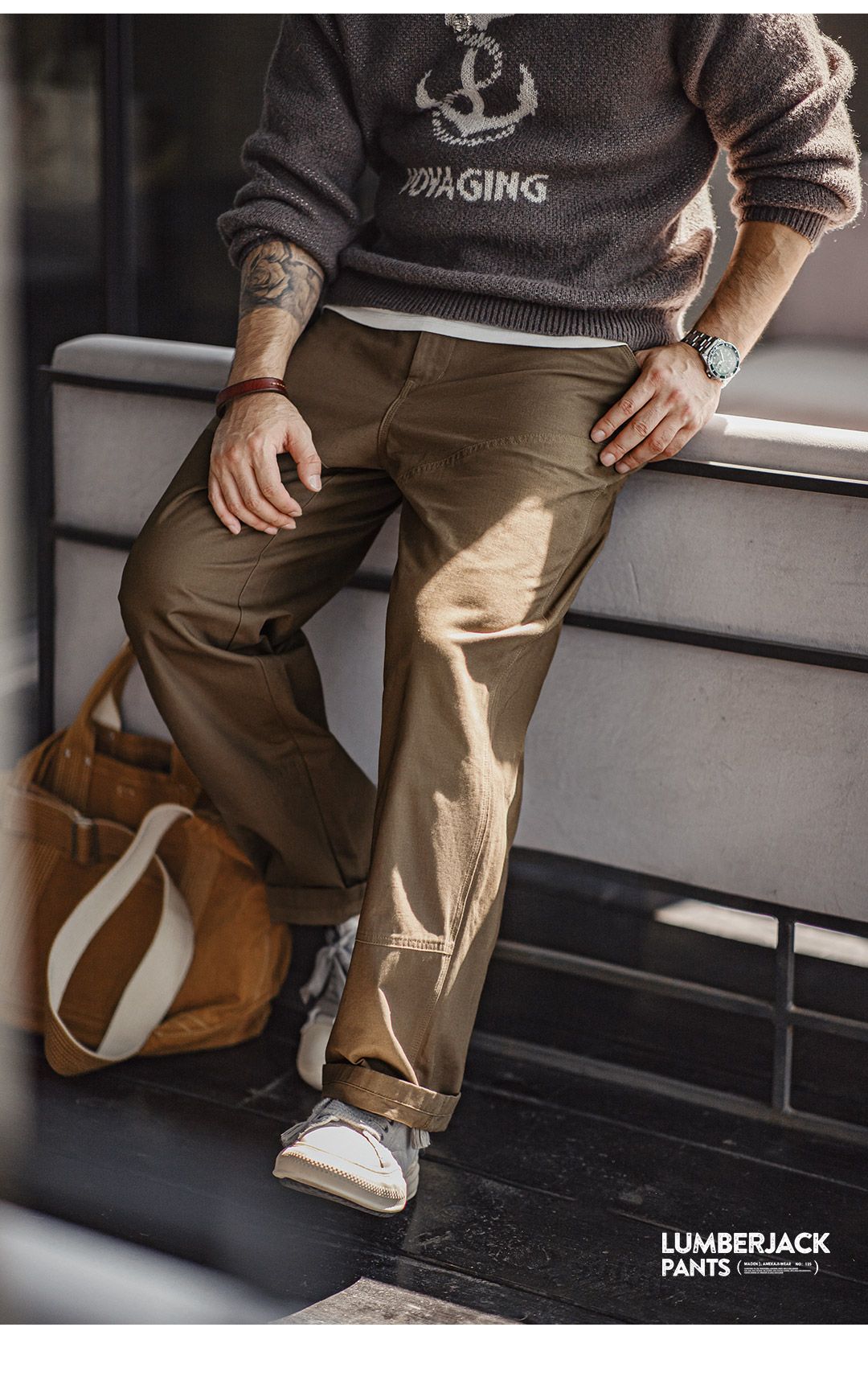 Maden Vintage Solid Logging Pants Versatile Cotton Straight Casual Lumberjack Pants with Zipper Fly and Pockets Trousers for Men