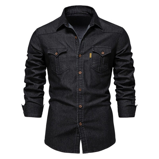 Men Loose Denim Shirts Coat Long Sleeve Single Breasted Shirt Pocket Spliced Turn Down Collar Blouses Cardigan Solid Vintage