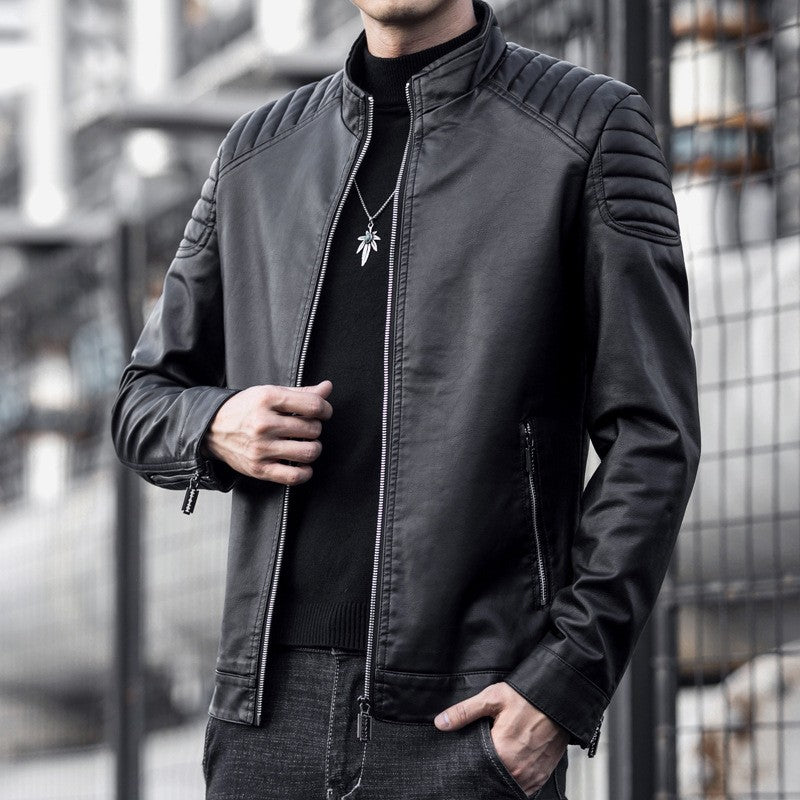 Motorcycle PU Leather Jacket Men Winter Leahter Jacket Male Stand Collar Casual Windbreaker trendy mens clothing black blue coat