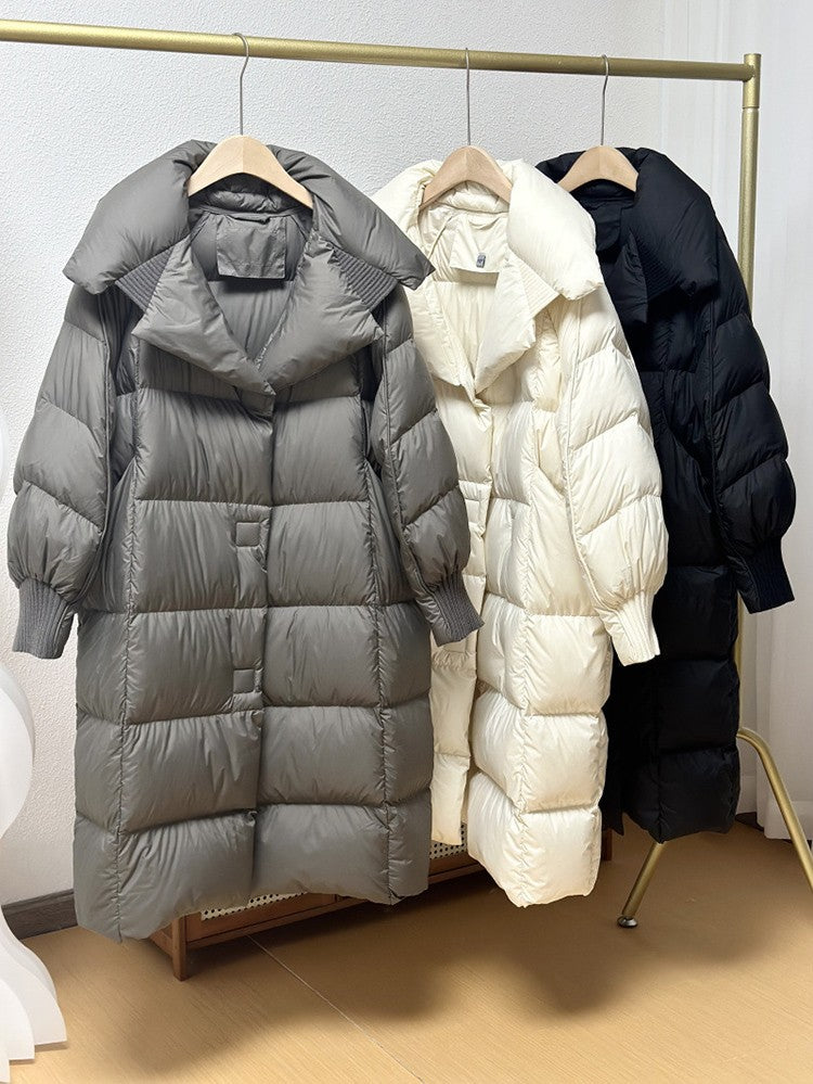 Schinteon Women White Duck Down Long Jacket Autumn Winter Warm Casual Over Size Loose Outwear Soft Comfortable Fashion Coat New