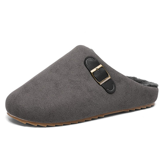 2025 New Unisex Winter Home Slippers Fashion Buckle Design Warm Fleece Lined Non - Slip Indoor Comfort Slippers New Arrival