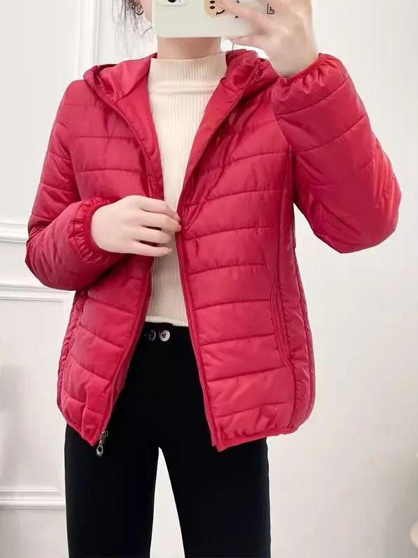 Minimalist Light Weight Women Down Cotton Jackets 2024 New Winter Korean Style Hooded Quilted Parkas Female Windbreaker Outwear